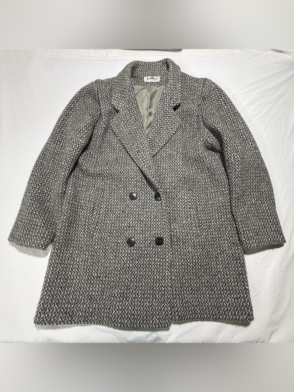Vintage Forecastor of Boston 90% Wool Blend Tweed Double Breasted Coat